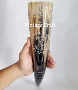 Cuerno Vikingo para Beber Tallado a Mano Ecológico (Material Orgánico) Artesanía Vintage para Cerveza, Hidromiel, Cerveza de Malta, Whisky, Diseño de Dragón - Product Image 2