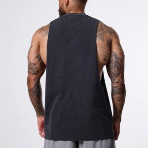 <b>High</b> Quality Quick Dry 100% Cotton Vintage Pigment Dyed Men's Tank <b>Tops</b> Crew <b>Neck</b> With <b>Lace</b> Decoration Loose Fit for Gym Use - Product Image 2