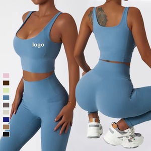 Ensemble de vêtements de sport de couleur unie, soutien-gorge de sport à bretelles, leggings doux sans couture, ensembles de sport pour femmes, ensembles de fitness pour la salle de sport - Product Image 1