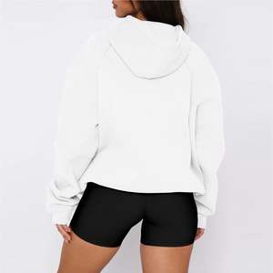 Sudadera con capucha de gran tamaño para mujer, con capucha Top corto, sudadera informal de punto de invierno, recortada de gran tamaño - Product Image 3