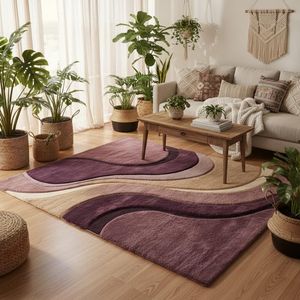 Alfombra de Lana Abstracta Retro para Sala de Estar |   Alfombra Geométrica de Pelo Largo Anudada a Mano, Estilo Moderno de Mediados de Siglo, Decoración para el Hogar - Product Image 2