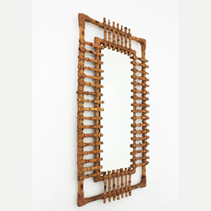 Espejo de pared con luz solar en forma de ratán Rectangular de lujo moderno, decoración elegante para el hogar para sala de estar con patrón de sol redondo enmarcado - Product Image 3