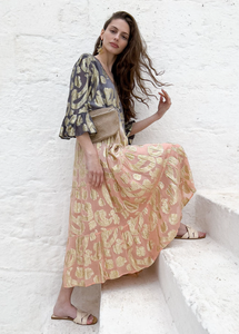 Vestido Midi Moderno, Tejido, Ecológico, Lavable, Hecho a Mano, Estampado, con Mangas Campana, para Fiestas Formales - Product Image 3