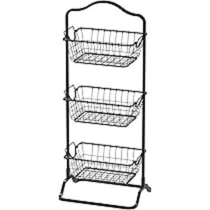 Meilleurs prix de vente Panier de rangement en fil de fer à 3 niveaux Forme personnalisée Étagère à fruits et légumes en métal avec finition noire À vendre - Product Image 1