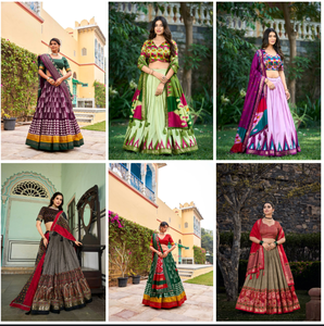 Lehenga choli ผ้าไหมทัสซาร์พร้อมฟอยล์พิมพ์ลายใส่ทำงานในงานแต่งงานสไตล์อินเดียใต้ - Product Image 6