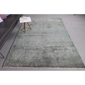 พรมตุรกีวินเทจขนาดใหญ่ 5.5x7.9 ฟุต พรมขนสัตว์ลายดอกไม้สีเทา - Product Image 3