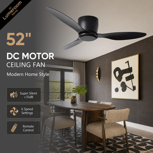 Ventilateur de plafond encastré de 52 pouces sans éclairage avec télécommande, ventilateur silencieux à moteur DC à profil bas pour chambre à coucher et salon - Product Image 1