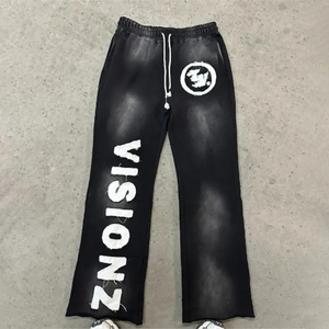 Pantalones de chándal acampanados lavado ácido de alta calidad para hombre logotipo personalizado parche desgastado pantalón de Jogger de lana bordado pantalones activos - Product Image 1