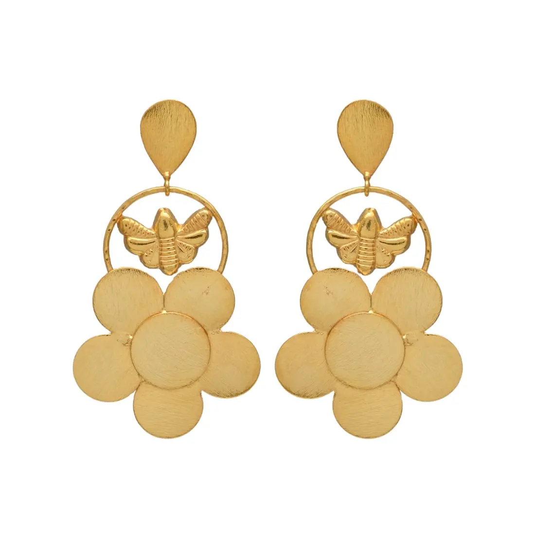 Minimalista pendiente de tuerca de Flor de Oro para mujer, colgante con diseño de mariposa y chapado en oro, pendiente de mujer