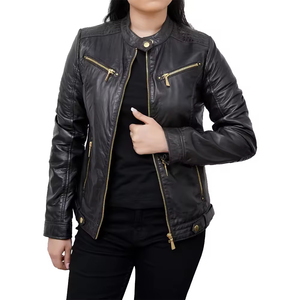 Chaqueta de cuero genuino de corte clásico para mujer Urban Edge Fashion Forward prendas de vestir exteriores con material de relleno de algodón - Product Image 1