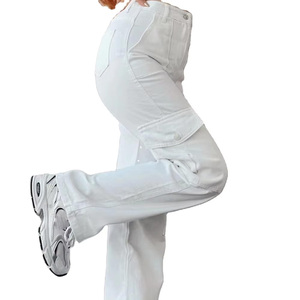 กางเกงคาร์โก้เอวสูงทรงสลิมใหม่สำหรับผู้หญิง ผ้าฝ้ายเดนิมสั่งทำพิเศษ สีพื้น - Product Image 6