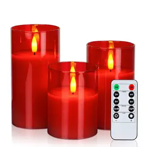 Beeman Red Glass Flame less Candles Batterie mit Timer-Fernbedienung betrieben