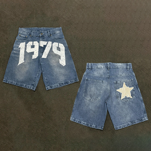 Short en jean vintage délavé à l'acide avec logo personnalisé Short surdimensionné pour homme à imprimé mousse et cordon de serrage - Product Image 6