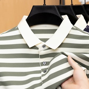 เสื้อยืดแขนสั้นผู้ชายเสื้อโปโลลายทางเสื้อลำลองเสื้อฤดูร้อนผ้าไอซ์ซิลค์มีปกเสื้อยืดแฟชั่นฤดูร้อน - Product Image 1