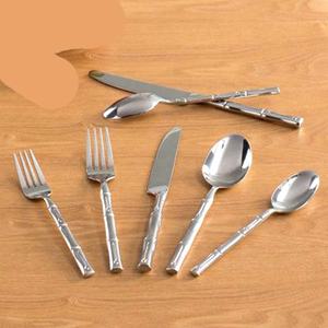 Royal look-Juego de cubiertos de plata y acero inoxidable, con mango de bambú, diseño de alta calidad, para restaurante, boda, hogar y hotel - Product Image 1