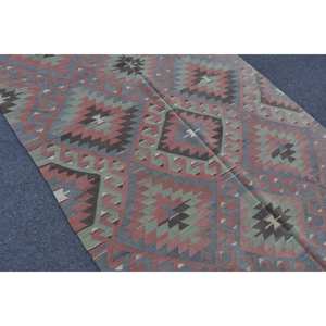 Tapis Kilim turc vintage 5.5 X 10.3ft rouge vert Patchwork Design fait à la main tissage plat support en Latex pour couloir espace Rectangle - Product Image 5