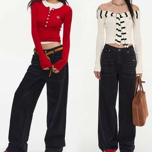 กางเกงยีนส์ขาบานสำหรับผู้หญิงกางเกงขาตรงเอวต่ำแบบซักได้สำหรับ2026 - Product Image 2