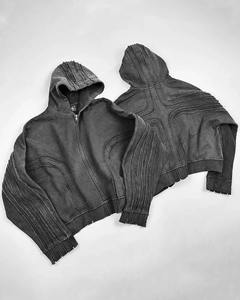 Sudaderas con capucha para hombre, pantalones de chándal con diamantes de algodón 100% de imitación y Sudadera con capucha, conjunto de lavado ácido, cremallera completa de gran tamaño, peso pesado personalizado para hombres - Product Image 6