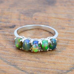 แหวนโอปอลเอธิโอเปียสีดำ925เงินสเตอร์ลิงทำด้วยมือเครื่องประดับอัญมณีธรรมชาติของขวัญสำหรับเธอ - Product Image 1