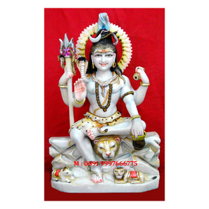 Fabricant et grossiste de sculptures de Shiva en marbre blanc de première qualité, en position assise, avec les mains en posture Ashirvaad Mudra, pour temple - Product Image 1