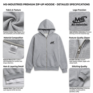 เสื้อฮู้ดดี้โอเวอร์ไซส์ผ้าฟลีซเทคนิคซิปเต็มตัว น้ำหนัก 420 กรัม/300 กรัม ผ้าคอตตอนหนานุ่ม พรีเมียม สไตล์ลำลอง สำหรับฤดูหนาว ปักโลโก้ตามสั่ง - Product Image 5