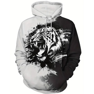 Sweat-shirt à capuche pour homme, taille plus, imprimé en 3D, motif animal loup, streetwear, capuche, poche avant, pour usage extérieur - Product Image 6