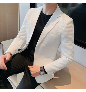 Chaqueta de traje informal ajustada para hombre 2025, chaqueta con cuello mandarín estampado, abrigo deportivo de un solo pecho, abrigo de vestir de negocios - Product Image 1