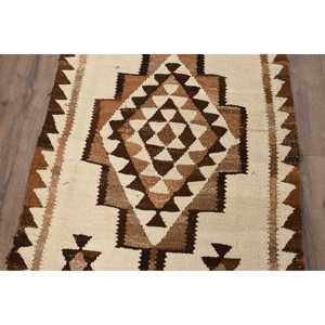 Vintage Turkish Rug, 2.7x9.6 ft Kilim Rug, <b>Brown</b> Solid <b>Wool</b> Rug - Product Image 3