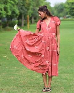 Indian Hand-Block Printed Cotton Boho Dress Floral Summer Casual Wear Handmade Touch <b>Sweet</b> Style Natural Perfect <b>Gift</b> for Her - Product Image 1