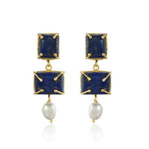 Pendientes de piedras preciosas de lapislázuli natural Joyería de tuerca de latón chapado en oro de moda para fiestas a precio de fábrica - Product Image 1