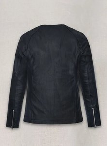 Men's Black Genuine Leather Jacket O-Neck Zipper <b>Long</b> Sleeve Casual Regular Fit Spring <b>Coat</b> - Product Image 4