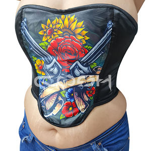 Corsé sin tirantes con estampado floral y estilo tatuaje de armas, ceñido a la cintura y sobre el busto - Product Image 4