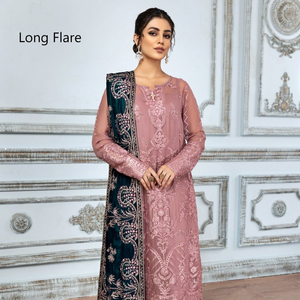 SS Collection Limited Edition Alizeh Bride Dress Embroidered Chiffon Long Flare Dyed Raw <b>Silk</b> Trouser Micro Velvet <b>Shawl</b> Lace - Product Image 1