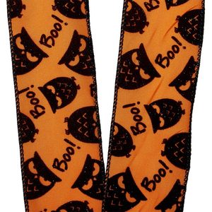 Décoration d'Halloween : Hiboux et 'Boo!' en tissu floqué à paillettes Message sur ruban filaire - Product Image 3