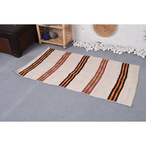 พรมวินเทจขนาดเล็ก 2.7x4.9 ฟุต ลายตารางสีเบจ พรมตุรกี - Product Image 3