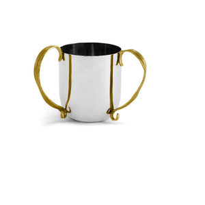 Stainless Steel Washing <b>Cup</b> with Flower Design Brass 2 Handle Before Meals Jewish Hand Washing <b>Cups</b> at Cheap Price - Product Image 2