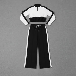 Conjunto de Sudadera con Capucha Corta y Holgada con Cremallera y Pantalones Deportivos de Primera Calidad, 100% Algodón, para Mujer, con Logotipo Personalizado, 2 Colores, Conjunto de 2 Piezas para Mujer - Product Image 1