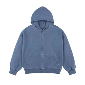 Novedad 2026: Sudadera con capucha gris oscuro teñida en prenda, 500 g/m², con estampado 3D en relieve, corte holgado, cremallera completa, estilo cropped. - Product Image 4