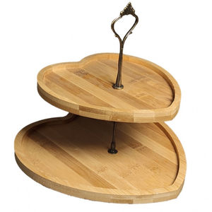 Support à gâteau en bambou à 2 étages, plateau de service en forme de cœur, support de présentation de desserts et de cupcakes en bois naturel pour les fêtes et les mariages - Product Image 6