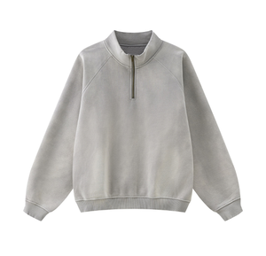 Sudadera personalizada de lana y algodón pesado, ropa de calle de gran tamaño para hombre, sudadera con media cremallera y cuello levantado y 14 cremalleras, sudaderas con capucha lavadas con ácido - Product Image 5