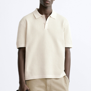 Polo en maille à manches courtes en coton rayé, personnalisé avec logo OEM et ODM, tricoté, pull personnalisé pour homme - Product Image 1