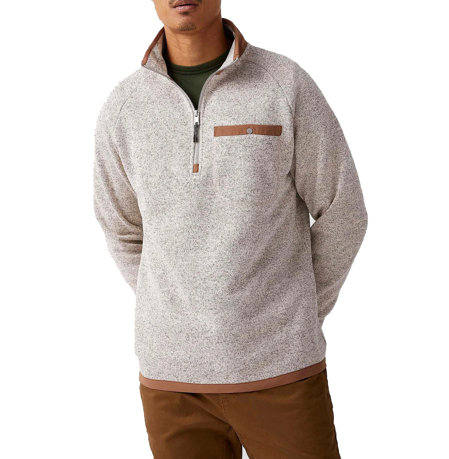 Top Choice Stylish Stand-up Zip Collar Chest Pocket Sweatshirt For Men Warm Cozy Casual Streetwear Customized Men's Sweatshirt