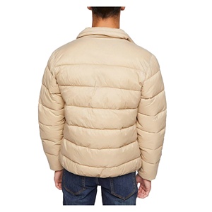 Veste matelassée beige pour homme, col montant, fermeture éclair, coupe-vent, veste d'hiver décontractée, coupe régulière, rembourrage en polyester, couleur unie - Product Image 4
