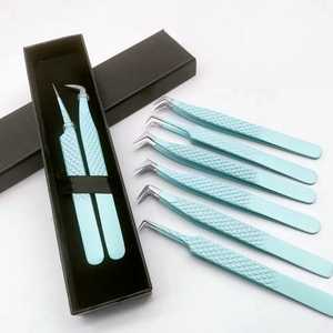 RMI Stainless Steel Lash Eyelash Extension Tweezers Various Powder Color Customized Tip Grip With Card <b>Box</b> Packing Sustainable - Product Image 3