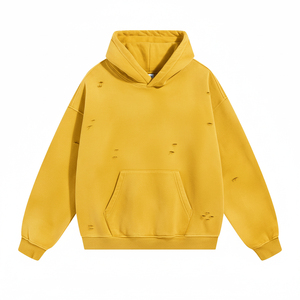 Athletify Men's Hooded Pullover Hoodie-Casual Streetwear Distressed Ripped Design Embroidered Loose Fit Cotton <b>Blend</b> - Product Image 1