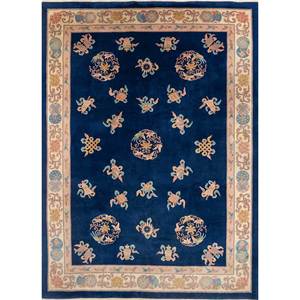 Alfombra de Lana Anudada a Mano Pechino Azul Paem-1503 con Patrón Floral, Alfombra Rectangular para Sala de Estar, Pasillo, Entrada - Product Image 1