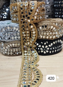 Lacets brodés miroir 100% coton sur mesure en or et noir perlés Créateurs de bijoux et idée de fabricants de ceintures - Product Image 4