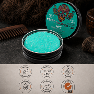 Shampoo solide pour barbe à la menthe poivrée en boîte aluminium 60g – Nettoyant hydratant naturel pour barbe aux extraits botaniques et aux huiles essentielles - Product Image 2