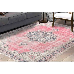 Alfombra Oushak Floral Rosa: Estilo Vintage, Alfombra Antideslizante, Alfombra Estampada, Alfombra Suave con Pelo Largo - Product Image 3