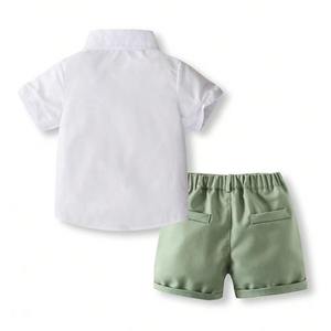 Haute qualité 100% coton garçons costumes garçons décontracté deux pièces été ensemble couleur unie chemise à manches courtes Shorts pour enfants - Product Image 6